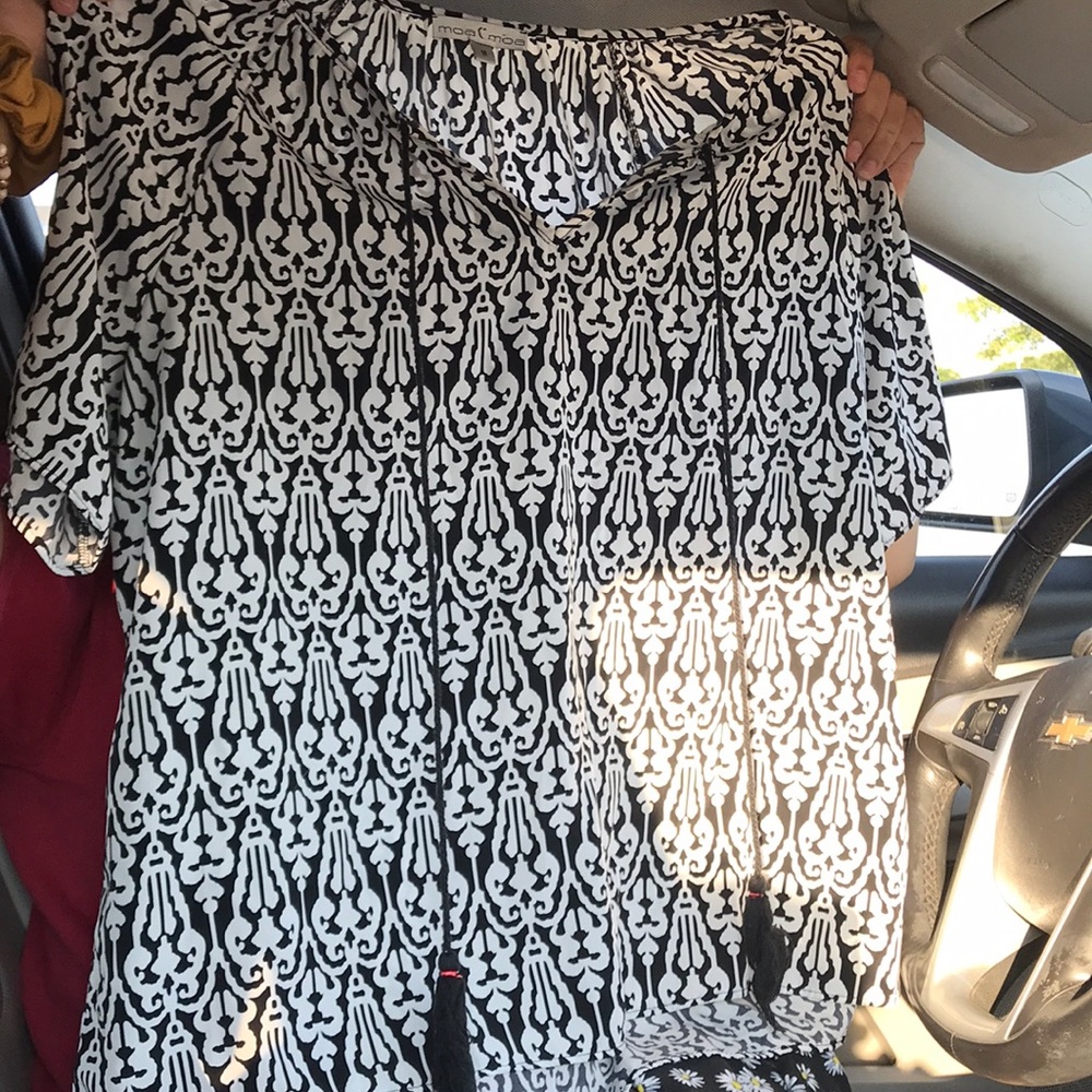 black and white blouse with strings